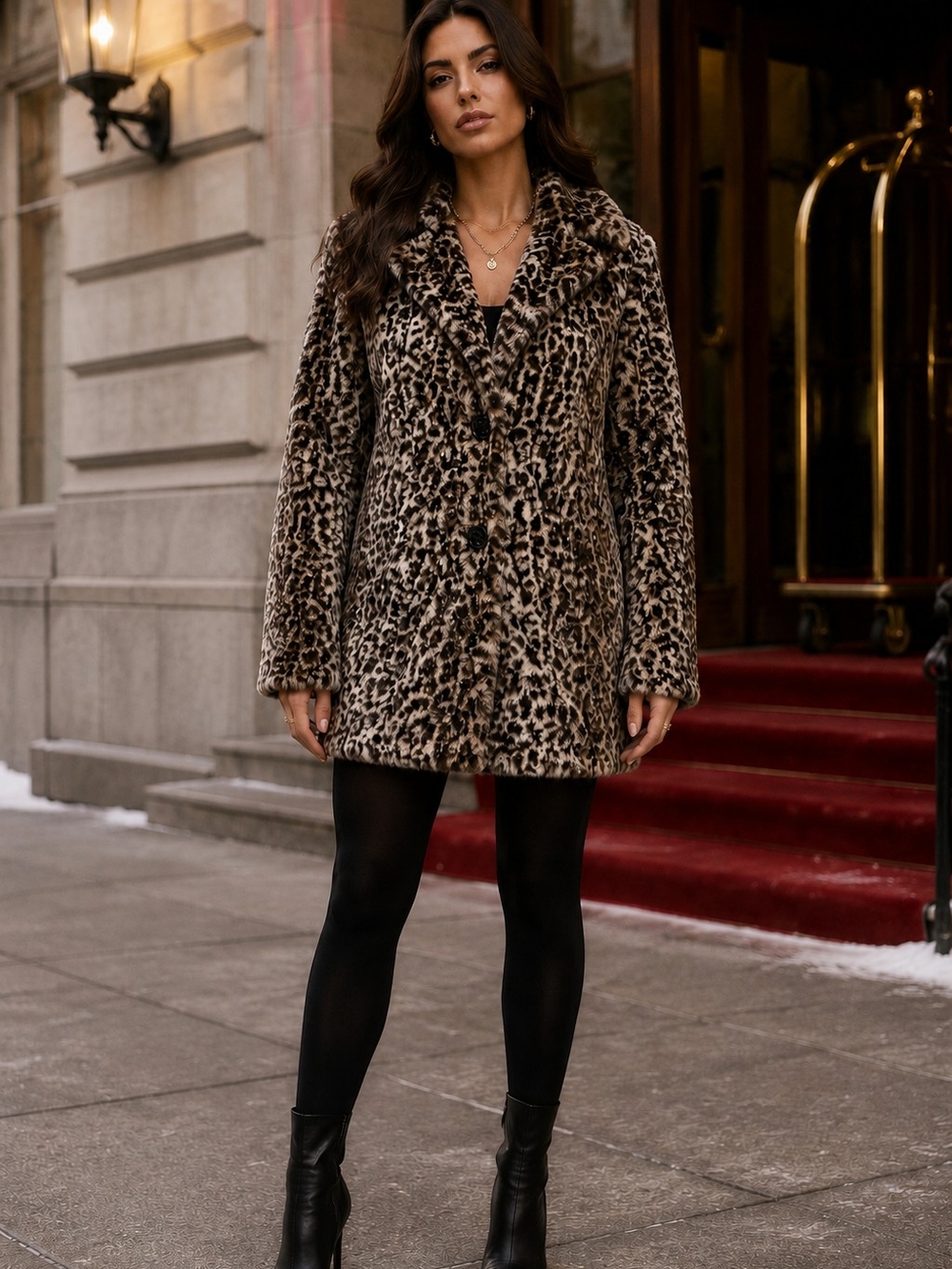 Sam Edelman Faux Fur Coat S Brown Leopard Mob Wife Glam Luxe Retro Maximalist